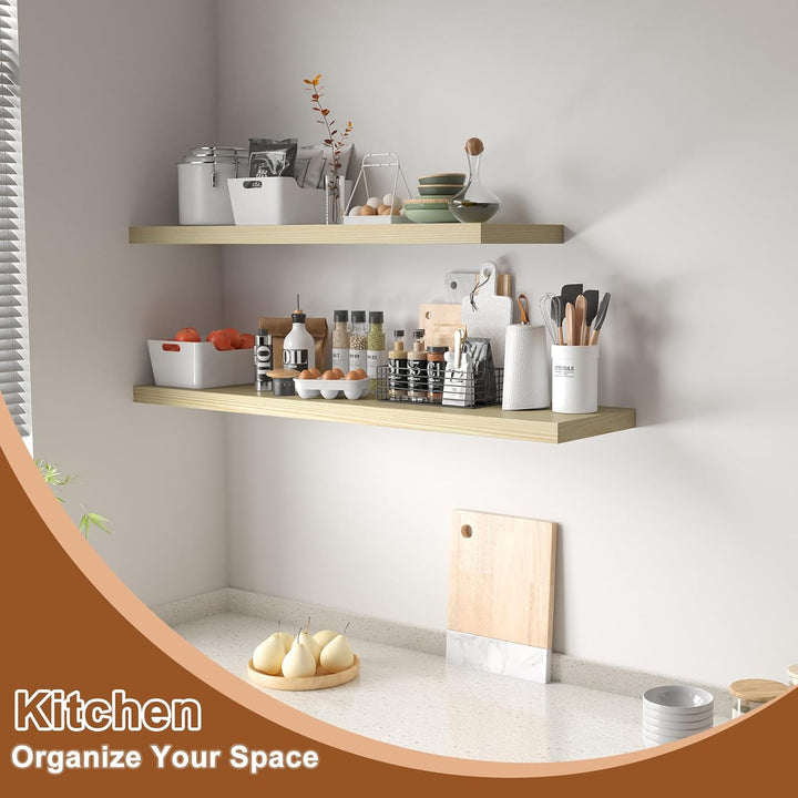 12 Inch Deep Floating Shelves for Wall 2 Pack Floating Shelves Large Storage Space Wall Mount Shelf for Living Room Kitchen Bathroom 36" W x 12" D x 1.2" H Oak - Just Closeouts Canada Inc.