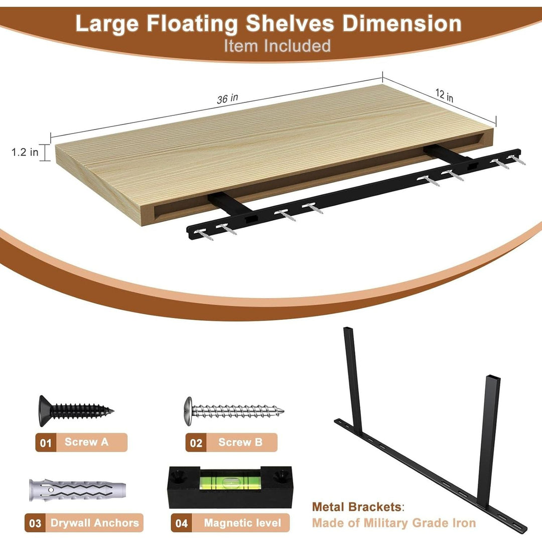 12 Inch Deep Floating Shelves for Wall 2 Pack Floating Shelves Large Storage Space Wall Mount Shelf for Living Room Kitchen Bathroom 36" W x 12" D x 1.2" H Oak - Just Closeouts Canada Inc.
