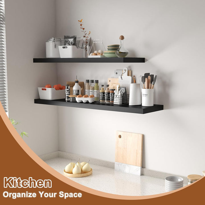 12 Inch Deep Floating Shelves for Wall 3 Pack Floating Shelves Large Storage Space Wall Mount Shelf for Living Room Kitchen Bathroom 36" W x 12" D x 1.2" H Black - Just Closeouts Canada Inc.