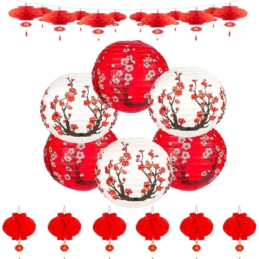 12 Inches Paper Lanterns Decorations Chinese Red Hanging Lanterns for New Year, Spring Festival, Wedding and Restaurant (26) - Just Closeouts Canada Inc.