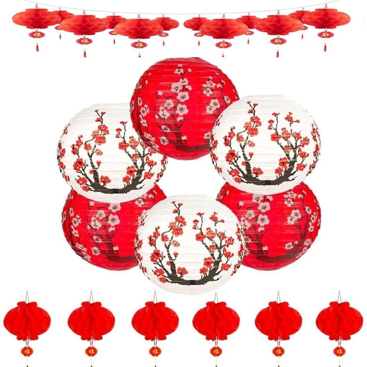 12 Inches Paper Lanterns Decorations Chinese Red Hanging Lanterns for New Year, Spring Festival, Wedding and Restaurant (26) - Just Closeouts Canada Inc.