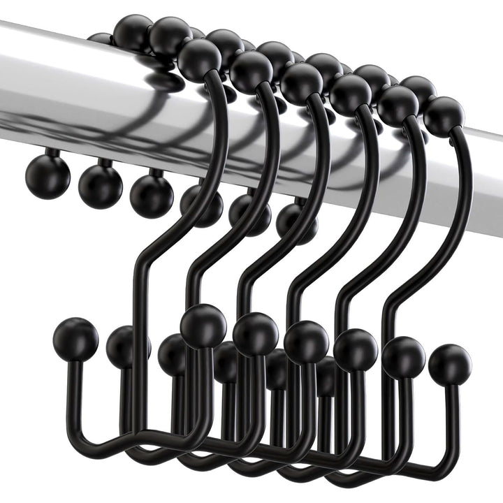 12 Matte Black Double-Glide Shower Curtain Hooks - Just Closeouts Canada Inc.X003XYIPZD