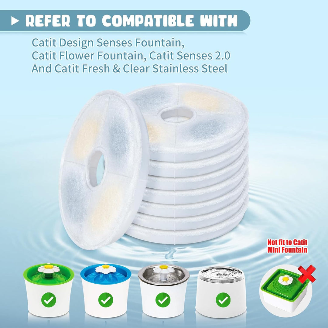 12 Pack Cat Water Fountain Filter Compatible with Catit Design Senses, Flower Fountain, Senses 2.0, Fresh & Clear Stainless Steel - Replacement Filters - Just Closeouts Canada Inc.