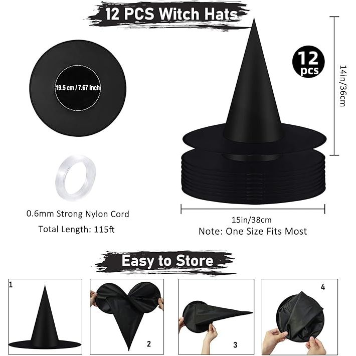 12 Pack Halloween Witch Hats Witch Costume Accessories for Halloween Party Decoration and Carnivals Hats Black - Just Closeouts Canada Inc.