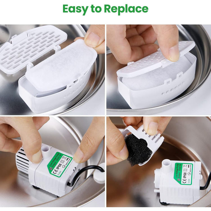 12 Pack Replacement Filters for D30 67oz/2L Automatic Pet Water Dispenser, ZEKIRY Carbon Cat Water Fountain Filter, Triple Filtration Pet Fountain Filter Replacement(6Pcs Pump Sponges) - Just Closeouts Canada Inc.