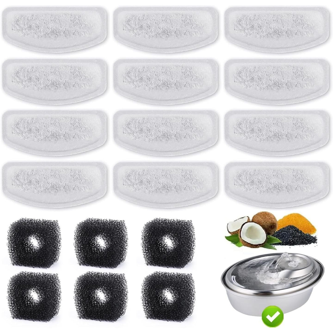 12 Pack Replacement Filters for D30 67oz/2L Automatic Pet Water Dispenser, ZEKIRY Carbon Cat Water Fountain Filter, Triple Filtration Pet Fountain Filter Replacement(6Pcs Pump Sponges) - Just Closeouts Canada Inc.