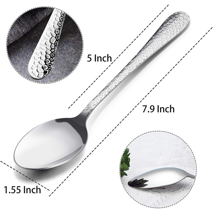 12 - Piece Stainless Steel Hammered Dinner Spoons Set, Modern Silver Large Soup Spoons for Home, Kitchen, Restaurant, Round Edge & Mirror Polished, Dishwasher Safe - 7.9 Inches - Just Closeouts Canada Inc.