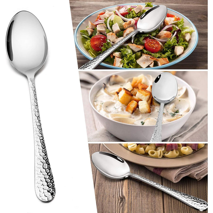 12 - Piece Stainless Steel Hammered Dinner Spoons Set, Modern Silver Large Soup Spoons for Home, Kitchen, Restaurant, Round Edge & Mirror Polished, Dishwasher Safe - 7.9 Inches - Just Closeouts Canada Inc.