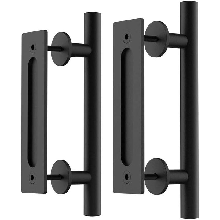 12" Sliding Barn Door Handles: Black Hardware with Flush Finger Pull, Large Rustic, Pull and Flush Barn Door Hardware Handle Set, Suitable for Gate Garages Cabinet - 2PCS - Just Closeouts Canada Inc.