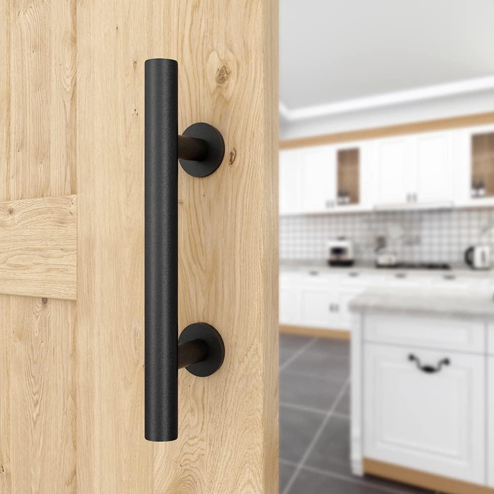 12" Sliding Barn Door Handles: Black Hardware with Flush Finger Pull, Large Rustic, Pull and Flush Barn Door Hardware Handle Set, Suitable for Gate Garages Cabinet - 2PCS - Just Closeouts Canada Inc.