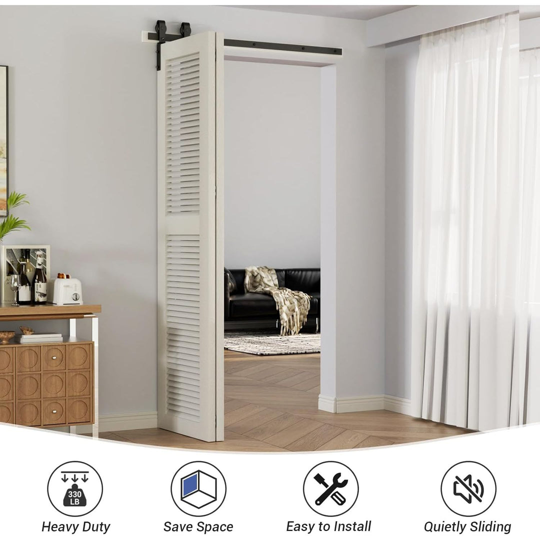 120CM/4FT Bi-Folding Sliding Barn Door Hardware Kit, Heavy Duty Sturdy Barn Door Track Set, Smoothly and Quietly, Fits 2 Doors (No Door) - Just Closeouts Canada Inc.
