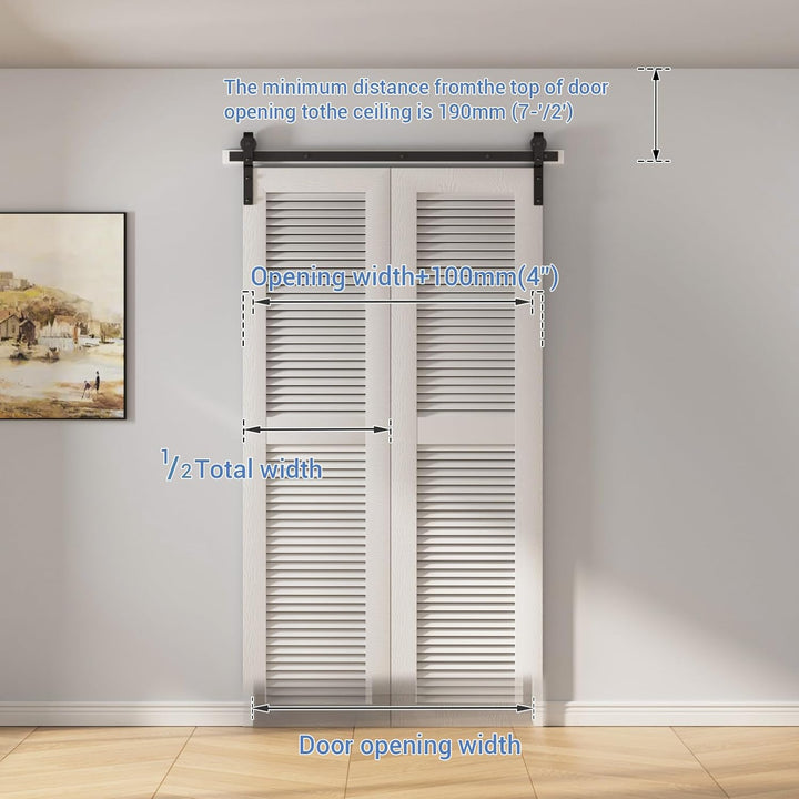 120CM/4FT Bi-Folding Sliding Barn Door Hardware Kit, Heavy Duty Sturdy Barn Door Track Set, Smoothly and Quietly, Fits 2 Doors (No Door) - Just Closeouts Canada Inc.