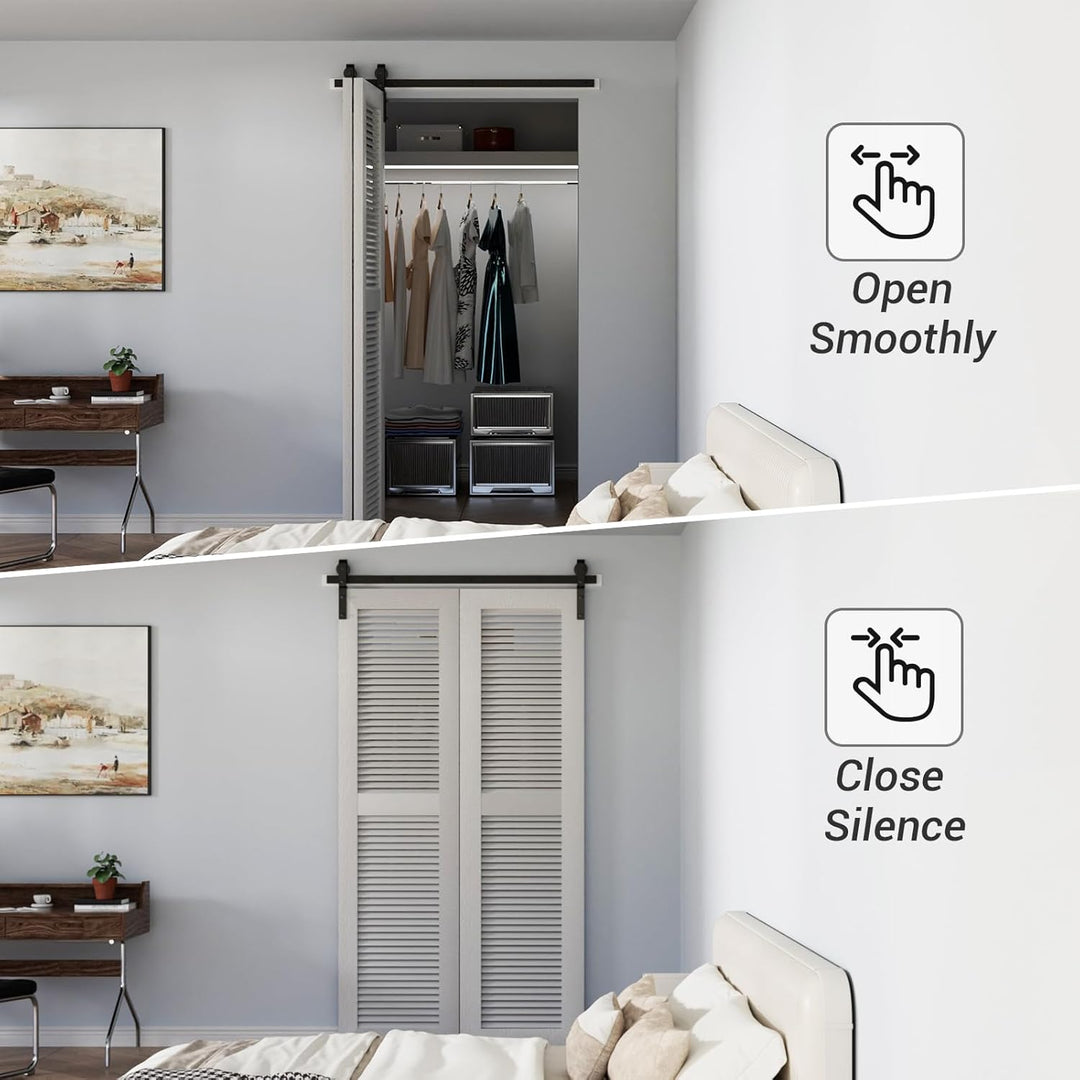 120CM/4FT Bi-Folding Sliding Barn Door Hardware Kit, Heavy Duty Sturdy Barn Door Track Set, Smoothly and Quietly, Fits 2 Doors (No Door) - Just Closeouts Canada Inc.