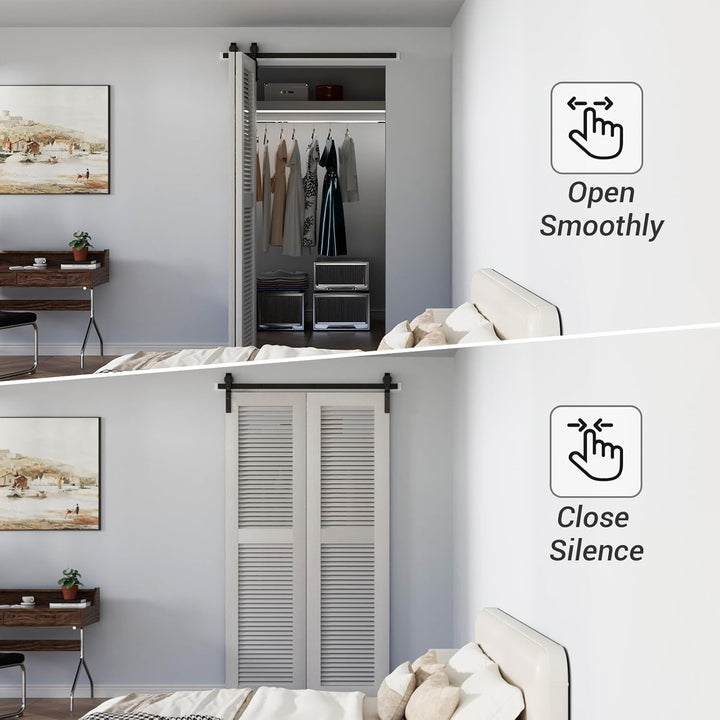 120CM/4FT Bi-Folding Sliding Barn Door Hardware Kit, Heavy Duty Sturdy Barn Door Track Set, Smoothly and Quietly, Fits 2 Doors (No Door) - Just Closeouts Canada Inc.