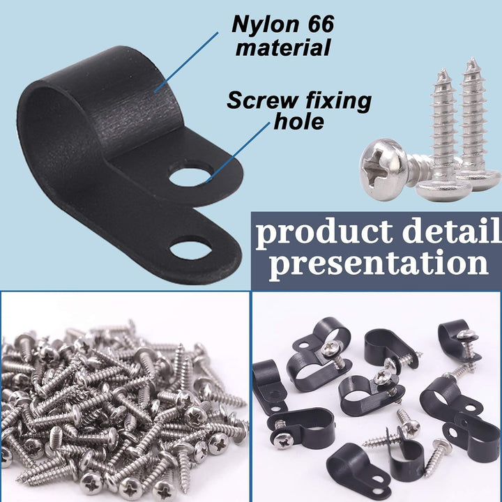 120Pcs 1/2 Inch Black Nylon Screw Mounting R-Type Cable Clip Wire Clamp with 120Pcs Screws for Wire, Cable, Conduit and Cable Conduit Kit (Black) - Just Closeouts Canada Inc.X002Q34C0T