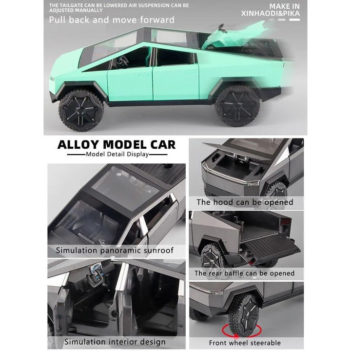 1:24 Cyberpunk Pickup Truck Model Alloy Simulation Sound and Light Pull Back Off - Road Vehicle Boys Collection Decoration Birthday Gift (Gray) - Just Closeouts Canada Inc.