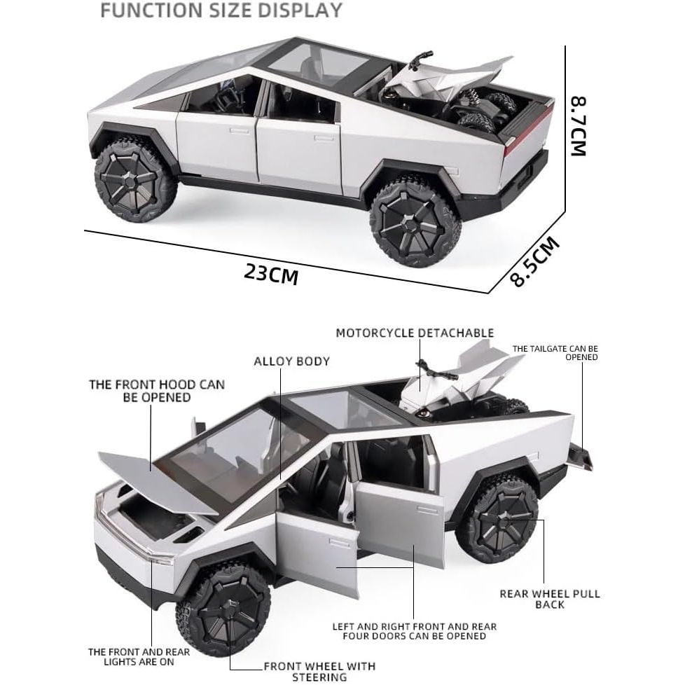 1:24 Cyberpunk Pickup Truck Model Alloy Simulation Sound and Light Pull Back Off - Road Vehicle Boys Collection Decoration Birthday Gift (Gray) - Just Closeouts Canada Inc.