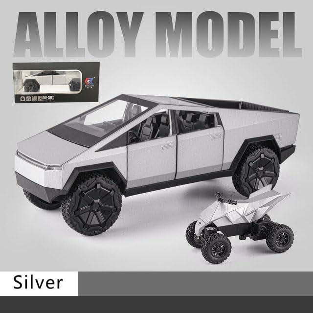 1:24 Cyberpunk Pickup Truck Model Alloy Simulation Sound and Light Pull Back Off - Road Vehicle Boys Collection Decoration Birthday Gift (Silver) - Just Closeouts Canada Inc.