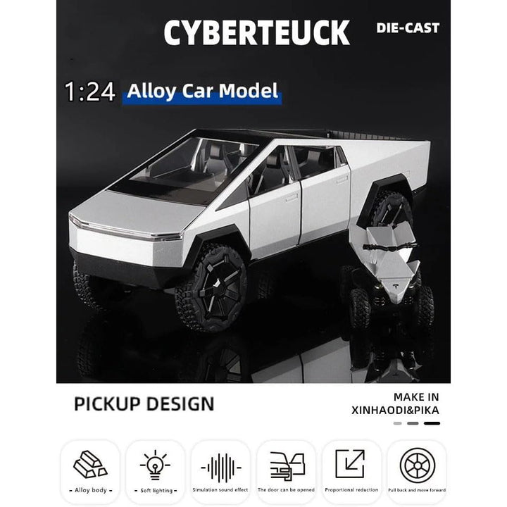1:24 Cyberpunk Pickup Truck Model Alloy Simulation Sound and Light Pull Back Off - Road Vehicle Boys Collection Decoration Birthday Gift (Silver) - Just Closeouts Canada Inc.