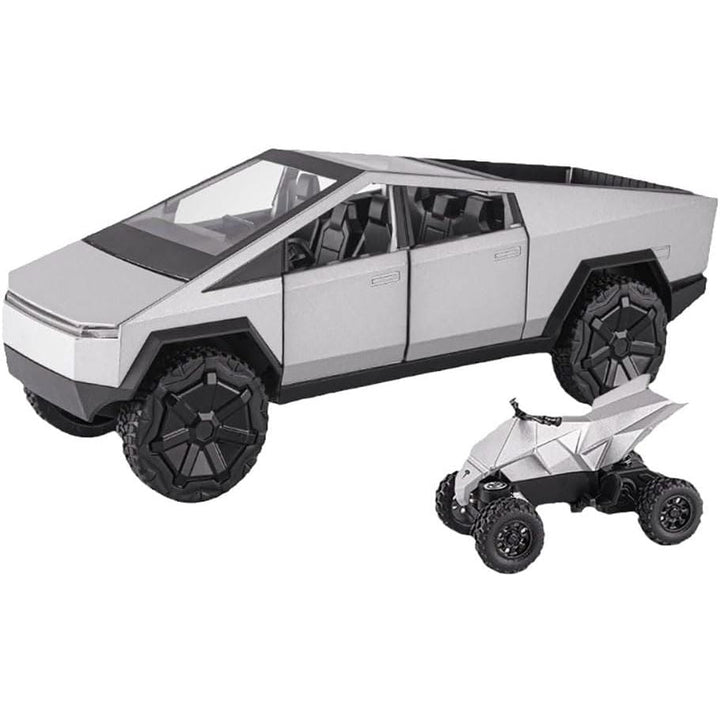 1:24 Cyberpunk Pickup Truck Model Alloy Simulation Sound and Light Pull Back Off - Road Vehicle Boys Collection Decoration Birthday Gift (Silver) - Just Closeouts Canada Inc.