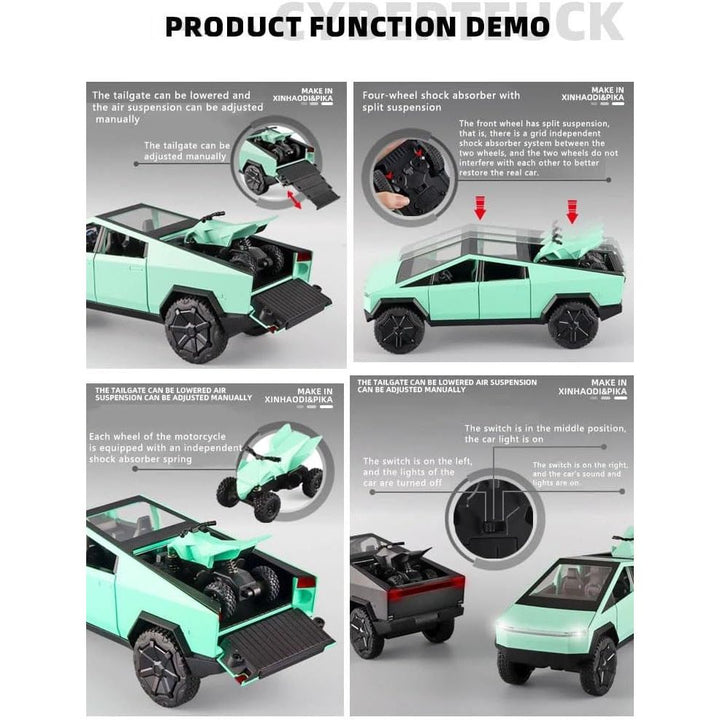 1:24 Cyberpunk Pickup Truck Model Alloy Simulation Sound and Light Pull Back Off - Road Vehicle Boys Collection Decoration Birthday Gift (Silver) - Just Closeouts Canada Inc.