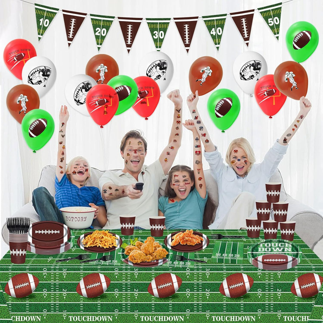 128Pcs Football Birthday Party Supplies; Serves 20 Guests; Includes Plates, Cups, Napkins, Forks, Balloons, Banner, Tablecloth, Tattoos; Football Theme; Perfect for Birthday Parties - Just Closeouts Canada Inc.
