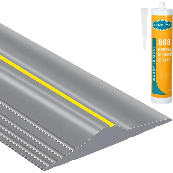 12Ft/3.7M Universal Garage Door Rubber Threshold Strip with 300ml Black Adhesive/Sealant, Weatherproof Seal Strip DIY Weather Stripping Replacement(Grey) - Just Closeouts Canada Inc.