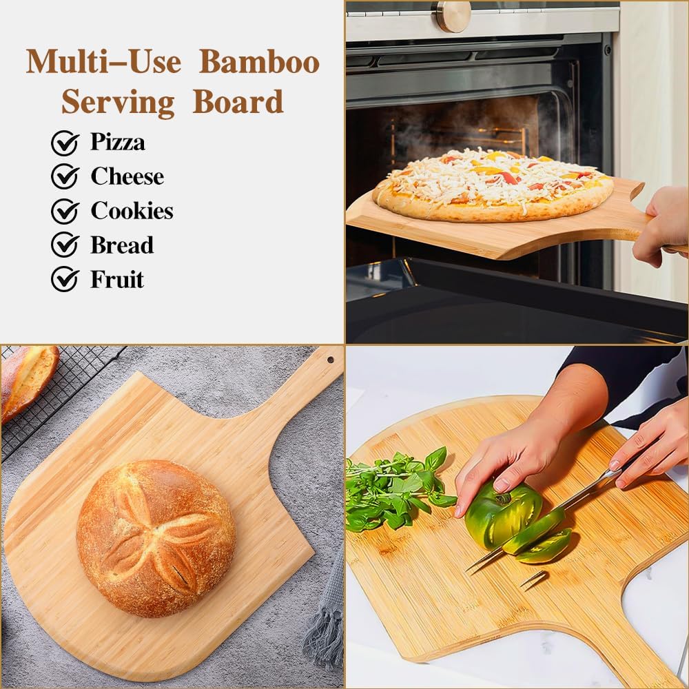 12inch Wooden Pizza Peel, Pizza Tools for Serving & Transferring, Pizza Paddle Spatula Oven Accessory, Wood Cutting Board for Cheese Vegetables Fruit Bread - Just Closeouts Canada Inc.