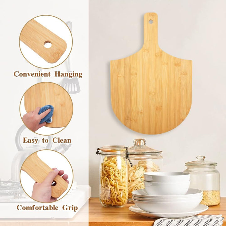12inch Wooden Pizza Peel, Pizza Tools for Serving & Transferring, Pizza Paddle Spatula Oven Accessory, Wood Cutting Board for Cheese Vegetables Fruit Bread - Just Closeouts Canada Inc.