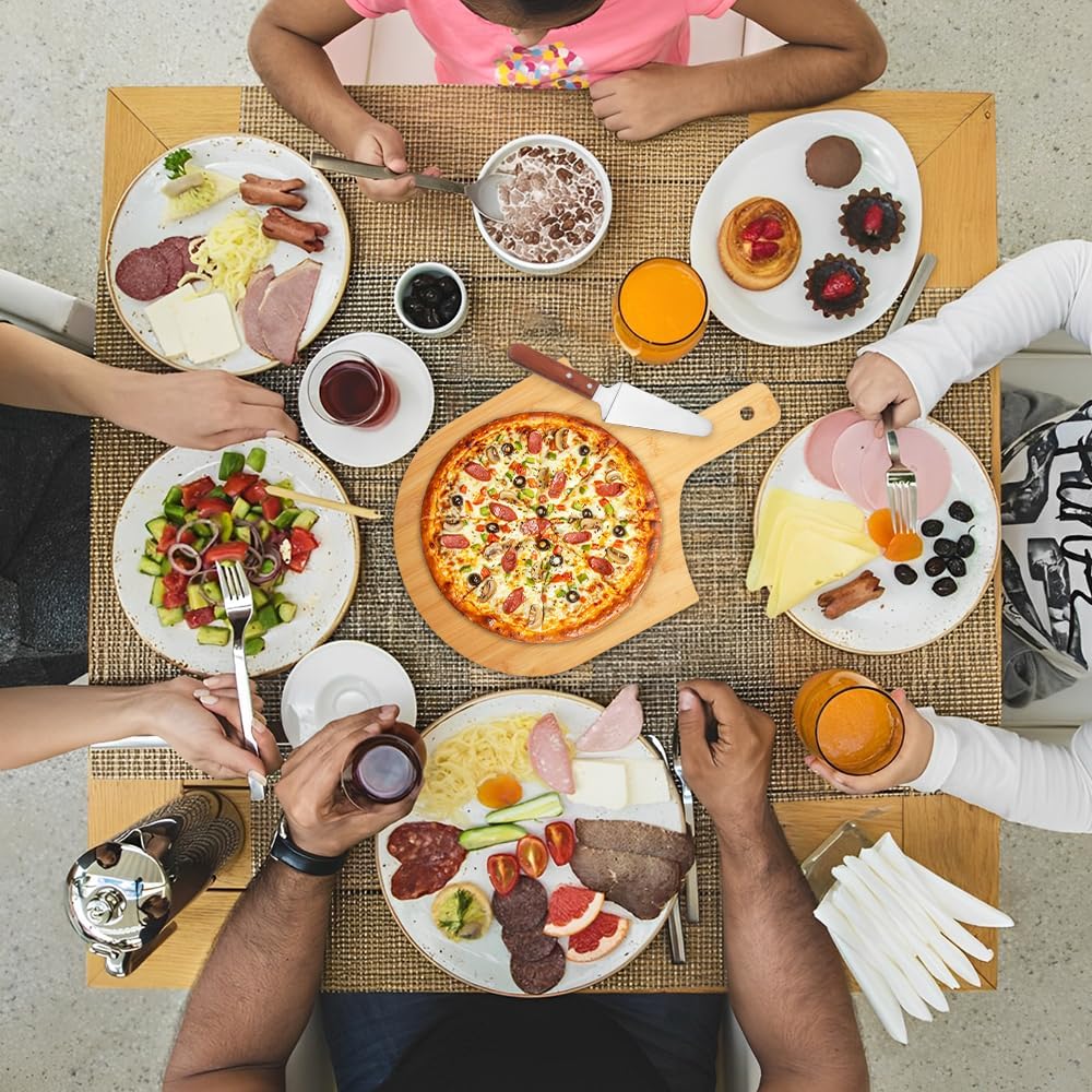 12inch Wooden Pizza Peel, Pizza Tools for Serving & Transferring, Pizza Paddle Spatula Oven Accessory, Wood Cutting Board for Cheese Vegetables Fruit Bread - Just Closeouts Canada Inc.