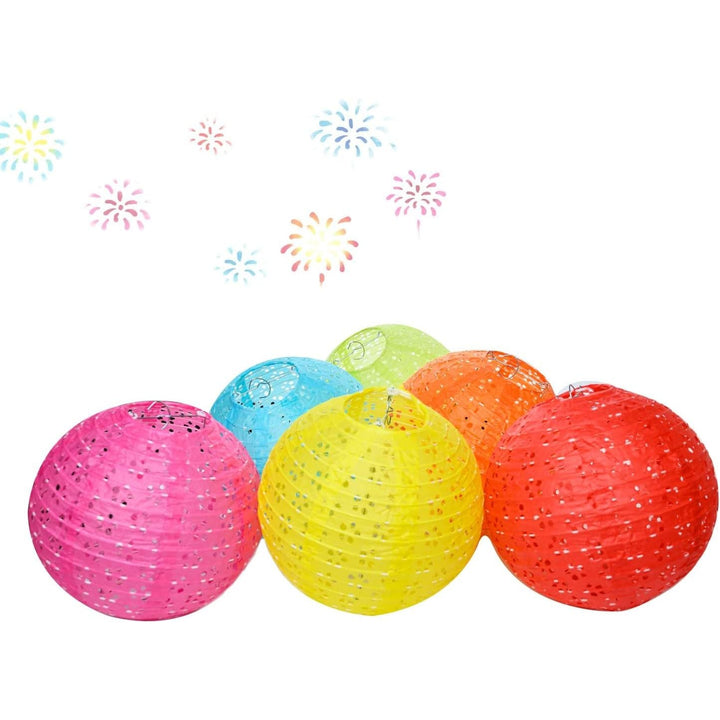 12Pcs Chinese Paper Lanterns with LED Lights Hollow Out Hanging Asia Japanese Paper Lamps with Tassel and Walking Stick, 8 in Lanterns for Chinese New Year Lanterns Decorations(Round) - Just Closeouts Canada Inc.