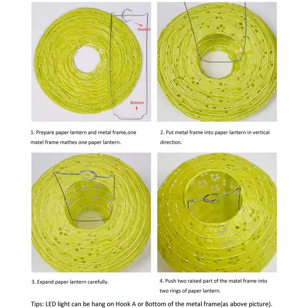 12Pcs Chinese Paper Lanterns with LED Lights Hollow Out Hanging Asia Japanese Paper Lamps with Tassel and Walking Stick, 8 in Lanterns for Chinese New Year Lanterns Decorations(Round) - Just Closeouts Canada Inc.