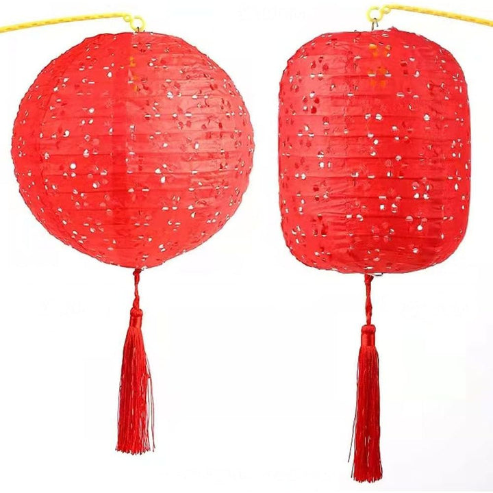 12Pcs Chinese Paper Lanterns with LED Lights Hollow Out Hanging Asia Japanese Paper Lamps with Tassel and Walking Stick, 8 in Lanterns for Chinese New Year Lanterns Decorations(Round) - Just Closeouts Canada Inc.