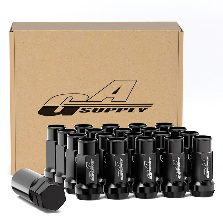 12x1.5 Extended Open End Lug Nuts Black, 1.9" 48mm Tall, 17mm Hex, Conical Seat 60 Degree, 20 Pack+1 Lug Nut Lock Key Socket - Just Closeouts Canada Inc.X002TJNFR1