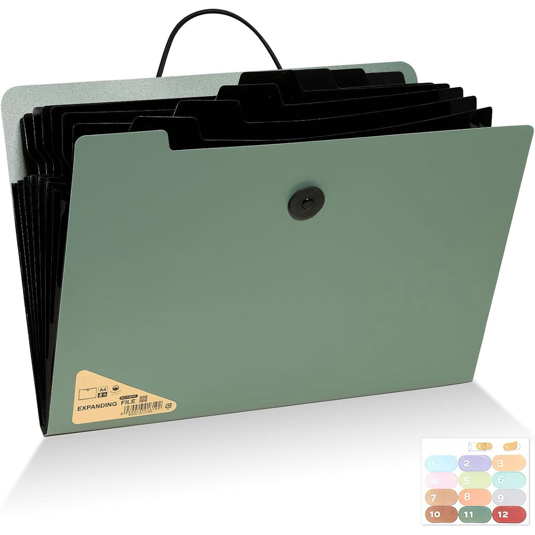 13-Pocket Expanding File Folder with 12 Labels, A4/Letter, Green - Just Closeouts Canada Inc.