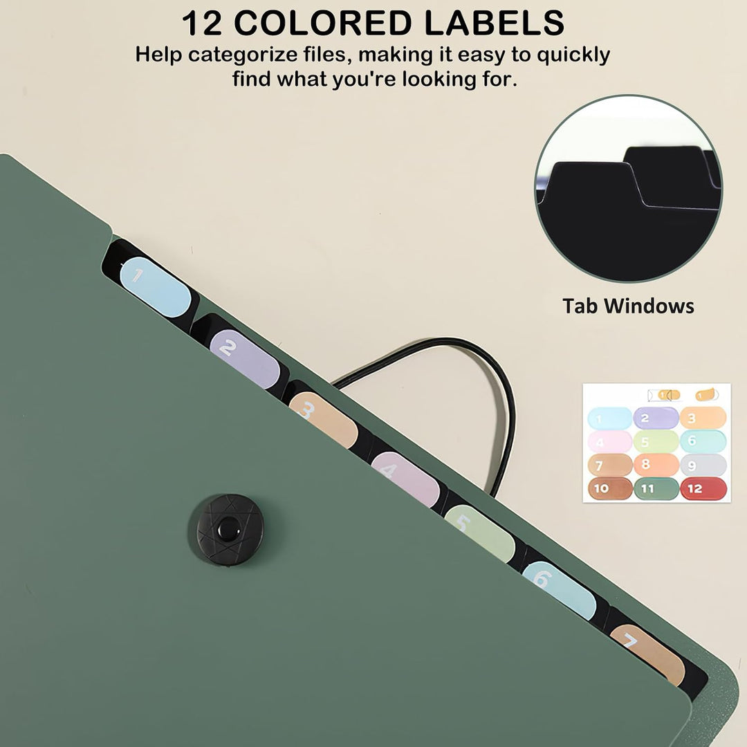 13-Pocket Expanding File Folder with 12 Labels, A4/Letter, Green - Just Closeouts Canada Inc.