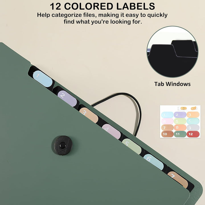 13-Pocket Expanding File Folder with 12 Labels, A4/Letter, Green - Just Closeouts Canada Inc.