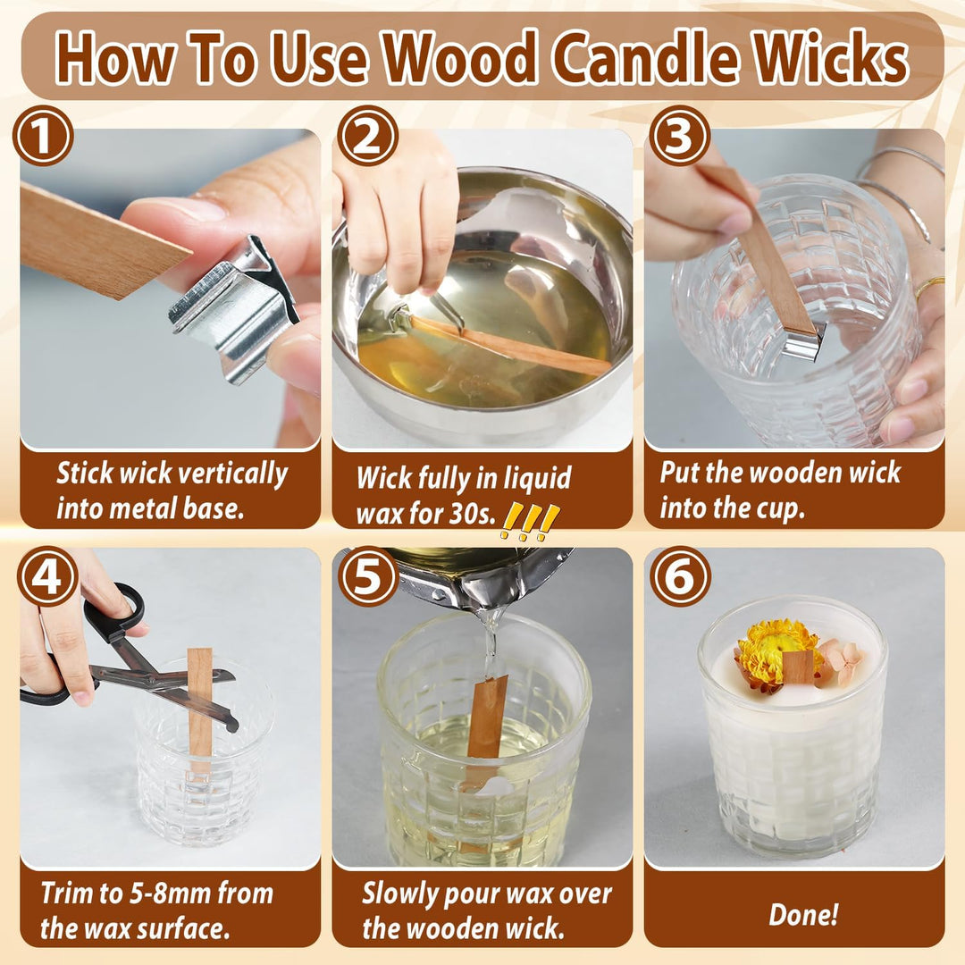 130 Pcs Candle Wicks for Candle Making Kit: 100 Cotton & 30 Wood Wicks with Complete Tool Set (Wick Holders, Wick Stickers, Candle Tabs, Tweezers, Pen), for Soy Beeswax DIY Candles - Just Closeouts Canada Inc.X004S1D3D9