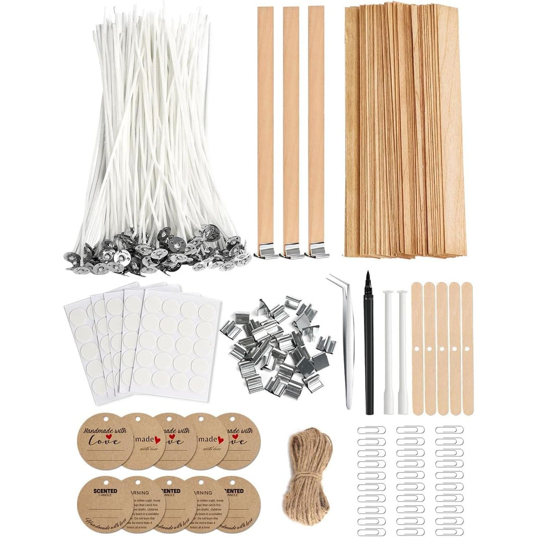 130 Pcs Candle Wicks for Candle Making Kit: 100 Cotton & 30 Wood Wicks with Complete Tool Set (Wick Holders, Wick Stickers, Candle Tabs, Tweezers, Pen), for Soy Beeswax DIY Candles - Just Closeouts Canada Inc.X004S1D3D9