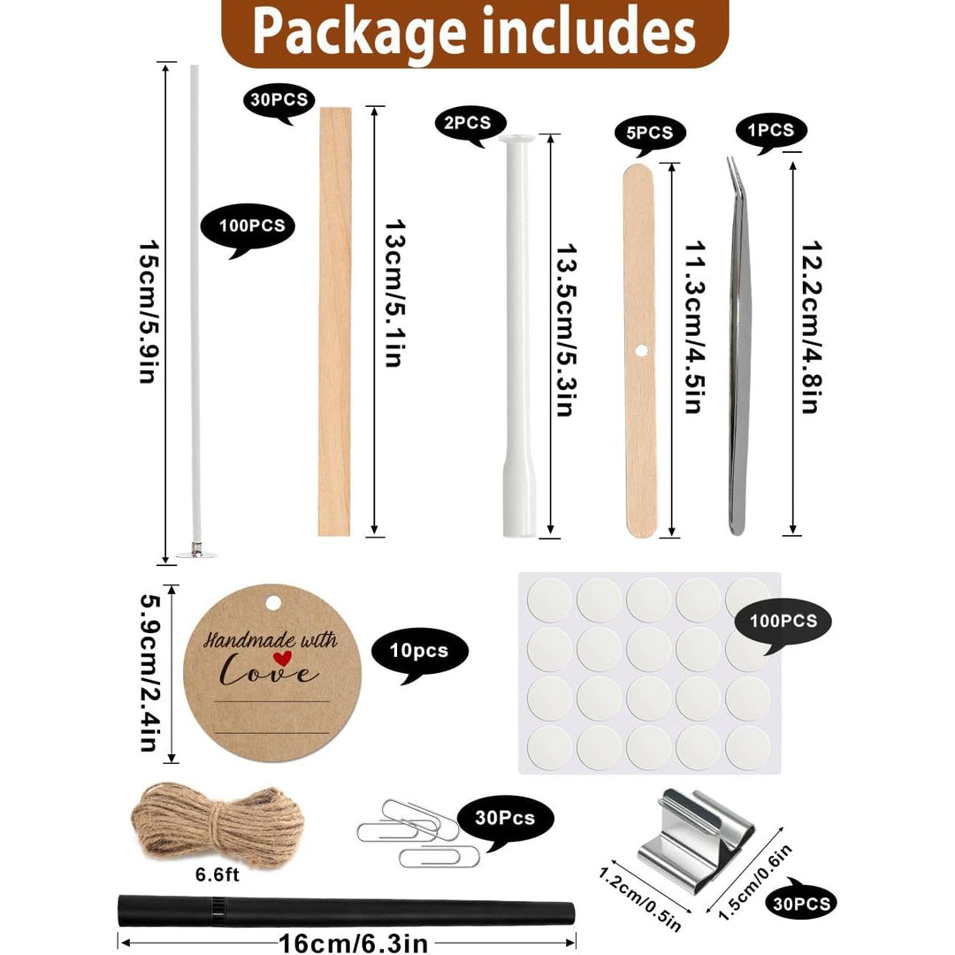 130 Pcs Candle Wicks for Candle Making Kit: 100 Cotton & 30 Wood Wicks with Complete Tool Set (Wick Holders, Wick Stickers, Candle Tabs, Tweezers, Pen), for Soy Beeswax DIY Candles - Just Closeouts Canada Inc.X004S1D3D9