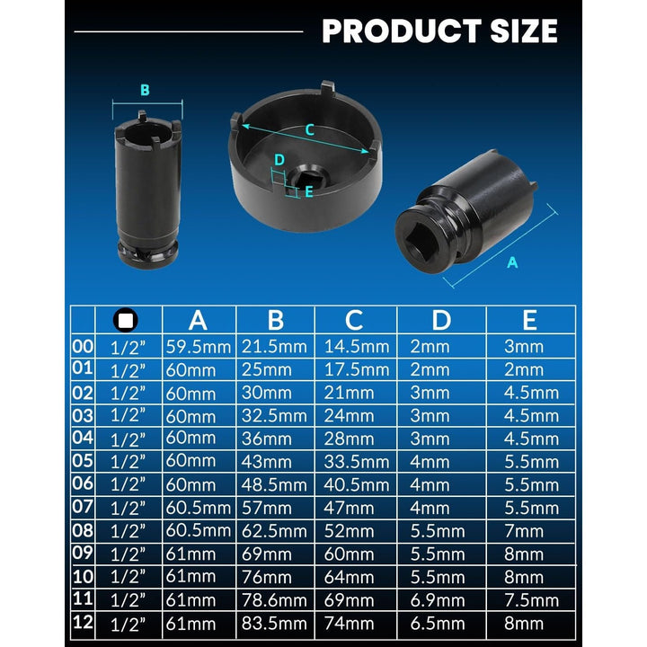 13pc Spindle Nuts Socket Kit Ball Joints Axle Locknut Remove Install Locking Hub Socket for KM Groove Nuts, 4 Teeth Exterior with 1/2'' 21.5mm 25mm 30mm 32.5mm 36mm 43mm 48.5mm 57mm 62.5mm 69mm 76mm - Just Closeouts Canada Inc.X0049F6VFB