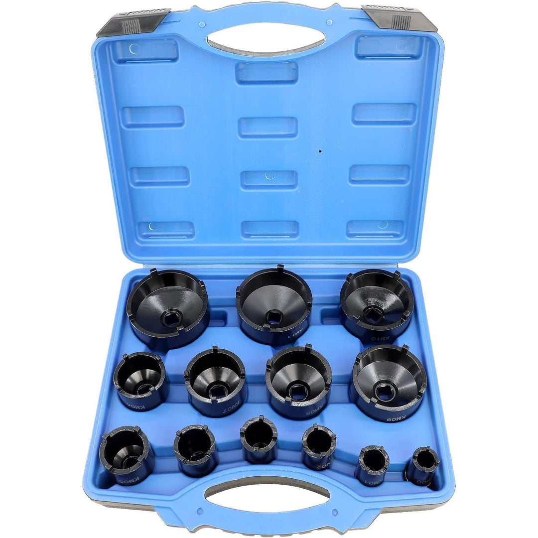 13pc Spindle Nuts Socket Kit Ball Joints Axle Locknut Remove Install Locking Hub Socket for KM Groove Nuts, 4 Teeth Exterior with 1/2'' 21.5mm 25mm 30mm 32.5mm 36mm 43mm 48.5mm 57mm 62.5mm 69mm 76mm - Just Closeouts Canada Inc.X0049F6VFB