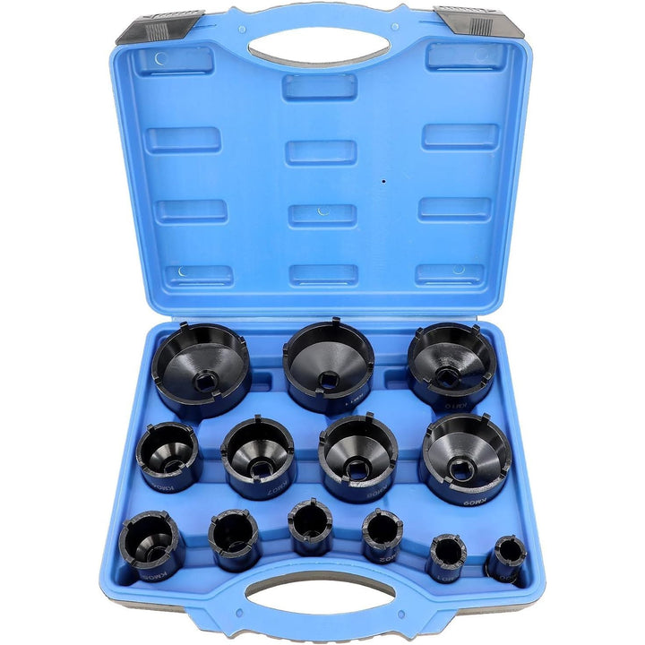 13pc Spindle Nuts Socket Kit Ball Joints Axle Locknut Remove Install Locking Hub Socket for KM Groove Nuts, 4 Teeth Exterior with 1/2'' 21.5mm 25mm 30mm 32.5mm 36mm 43mm 48.5mm 57mm 62.5mm 69mm 76mm - Just Closeouts Canada Inc.X0049F6VFB