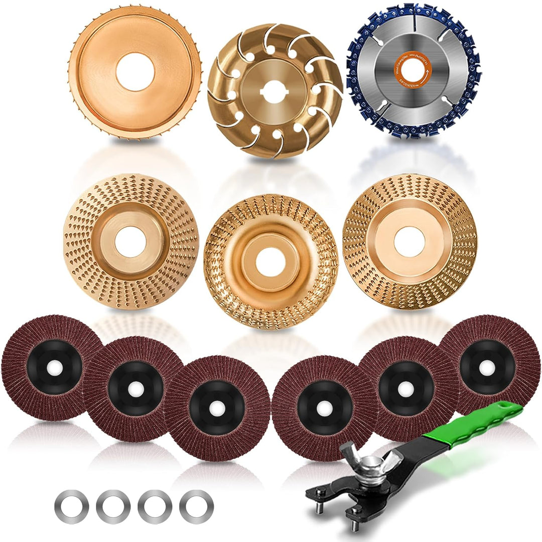 13PCS Wood Carving Disc Set for 4" or 4 1/2" Angle Grinder, Stump Tool Grinder Disc Wheel Attachments for Woodworking, Stump Grinding Tools for Wood Cutting Shaping Carving Sanding and Polishing - Just Closeouts Canada Inc.X003YY7JLX