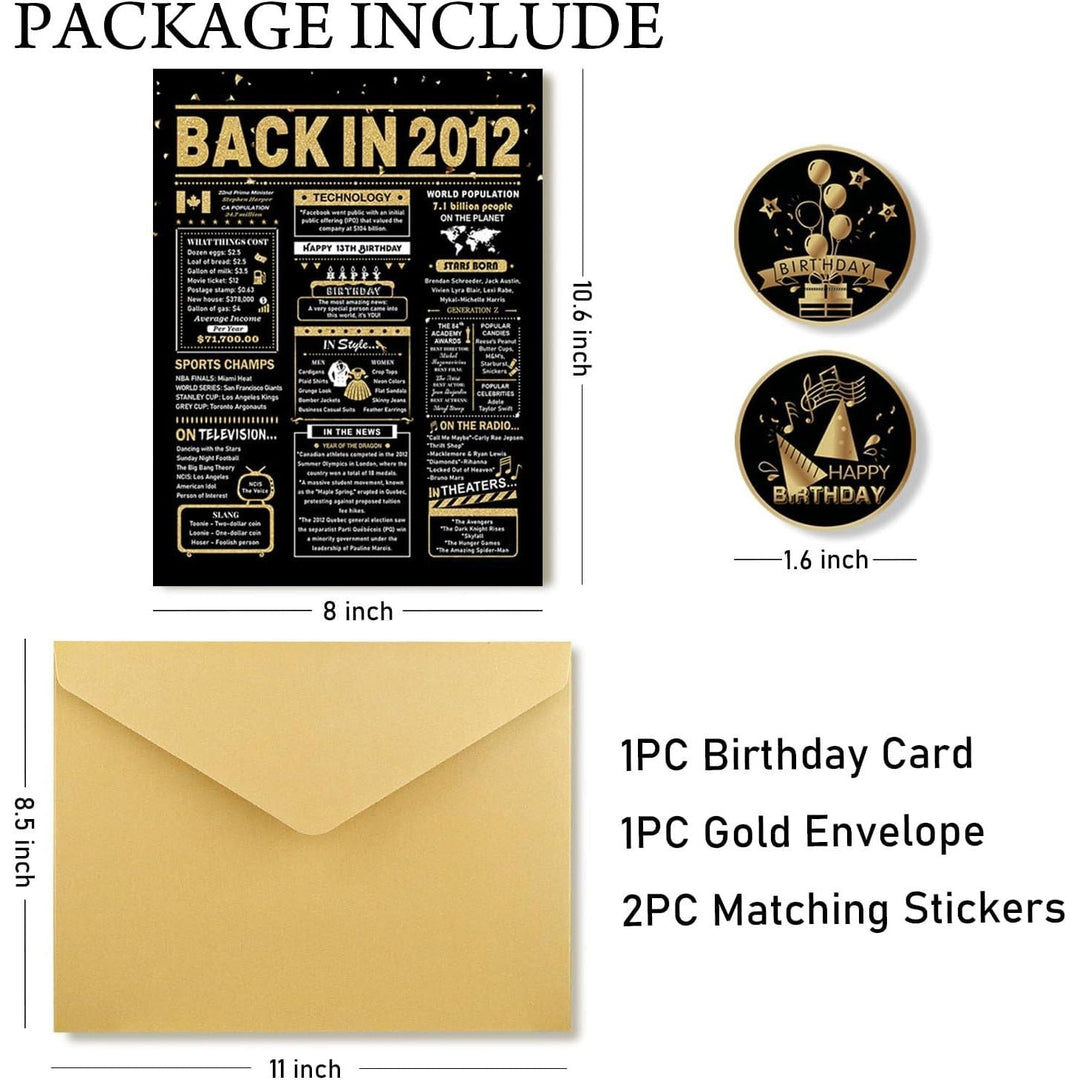 13th Birthday Card, 13th Birthday Decorations for Girls Boys, 13th Birthday Gifts for Daughter Son, Back in 2012 Birthday Card, Black Gold - Just Closeouts Canada Inc.
