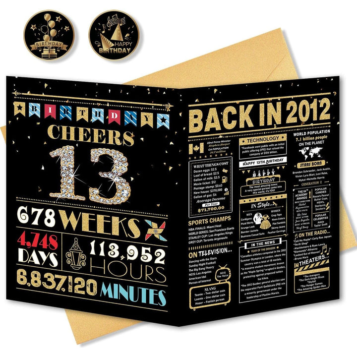 13th Birthday Card, 13th Birthday Decorations for Girls Boys, 13th Birthday Gifts for Daughter Son, Back in 2012 Birthday Card, Black Gold - Just Closeouts Canada Inc.