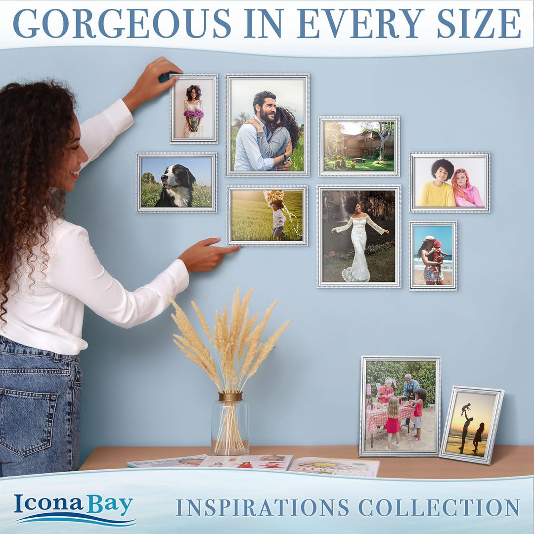 13x18 cm Silver Picture Frame - Beautifully Detailed Moulding - Contemporary Picture Frame - Wall Mount or Table Top - Inspirations Collection - Just Closeouts Canada Inc.669002366240