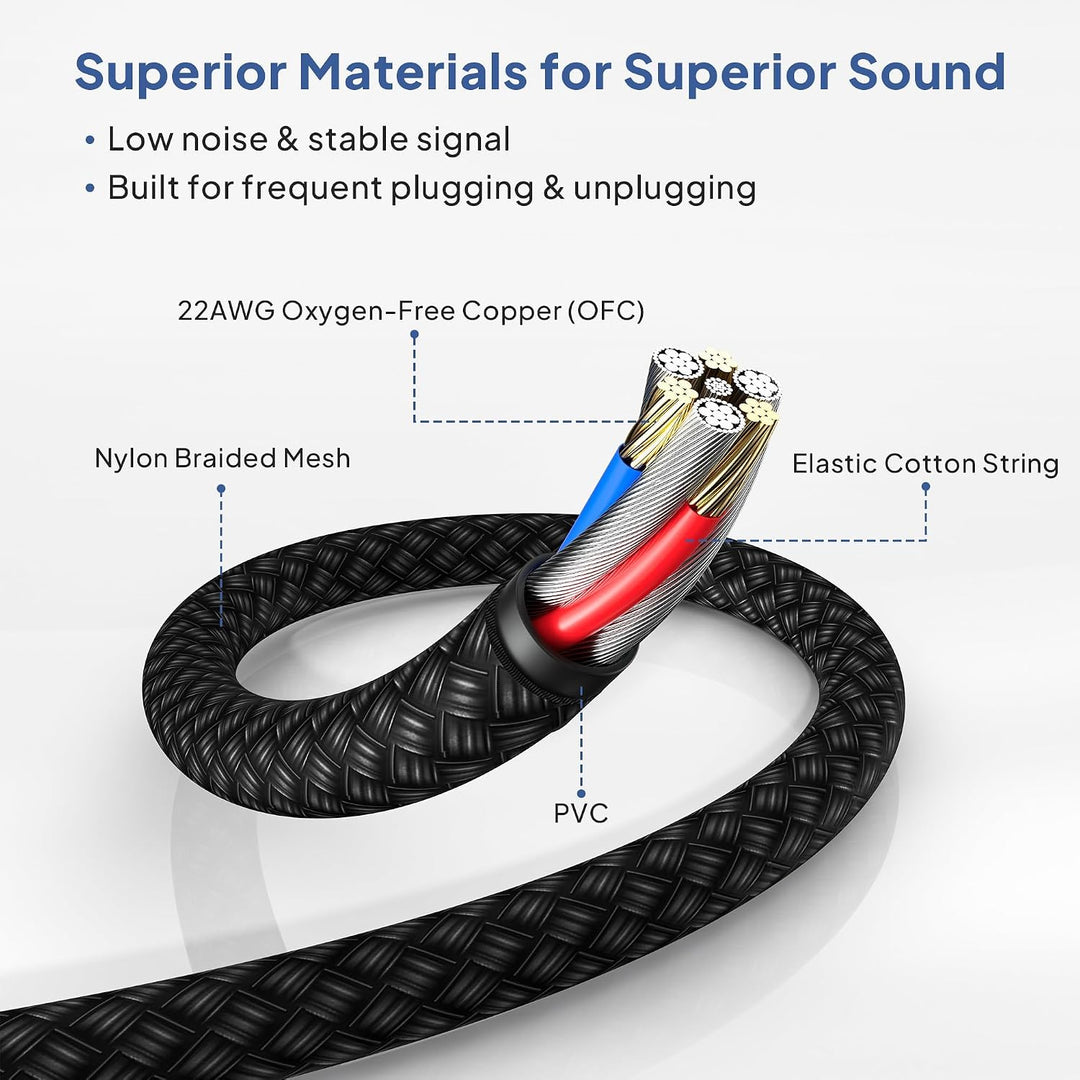 1/4 Inch TRS Instrument Cable 10ft 2-Pack,Straight 6.35mm Male Jack Stereo Audio Interconnect Cord,6.35 Balanced Line Compatible for Electric Guitar,Bass,Keyboard,Mixer,Amplifier,Amp - Just Closeouts Canada Inc.X00373UNW3
