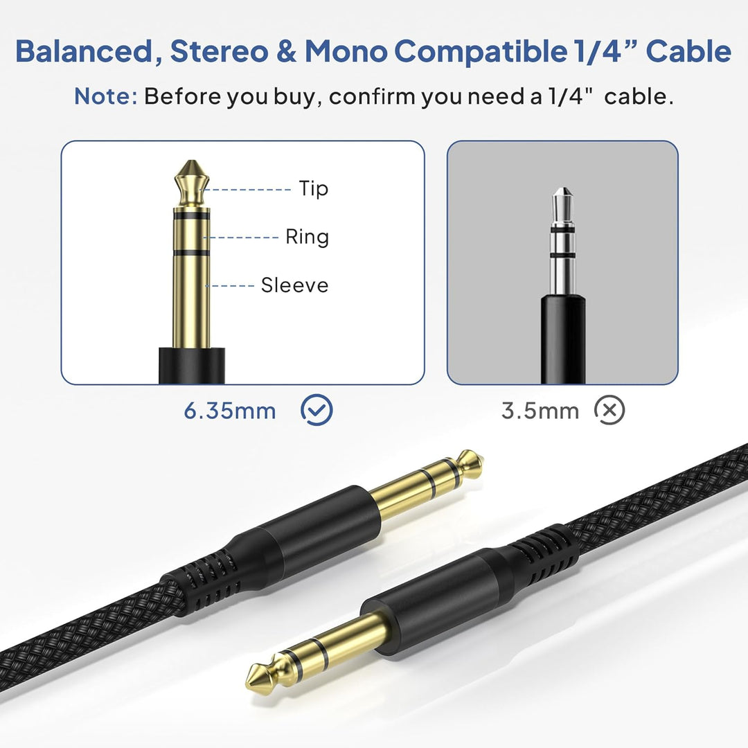 1/4 Inch TRS Instrument Cable 10ft 2Pack,Straight 6.35mm Guitar Bass AMP Cord,Quarter inch Male Jack Stereo Audio Balanced TRS Line for Electric Guitar,Bass,Keyboard,Mixer,Amplifier,Speaker - Just Closeouts Canada Inc.X003G2XR5F