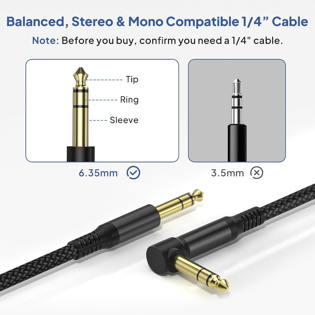 1/4 Inch TRS Instrument Cable 3.3FT 2Pack,Right-Angle to Straight 6.35mm Male Jack Stereo Audio Cord,6.35 Balanced Interconnect Line for Electric Guitar,Bass,Keyboard,Mixer,Amplifier - Just Closeouts Canada Inc.X004KDRRQJ